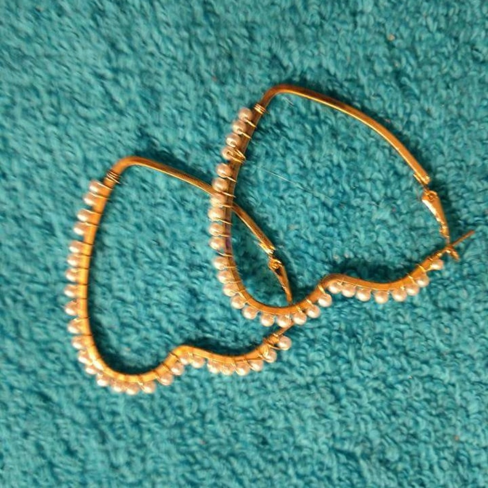 Large Heart and Faux Pearl Hoop Earrings